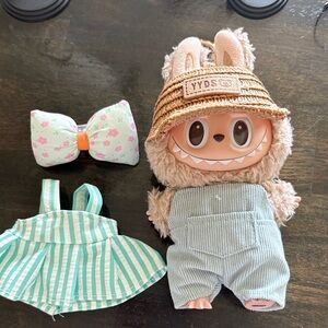 Plush Bunny Doll with Beige Fur and Mint Outfit - Kids Toy everything in picture